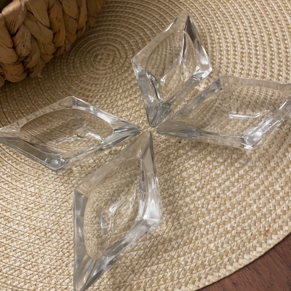 Vintage Diamond Shaped clear glass Ashtray ~ Retro 50s ~ EUC